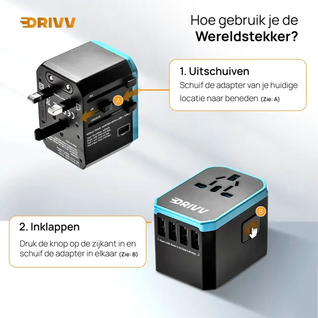 Universele Wereldstekker - Fast Charge