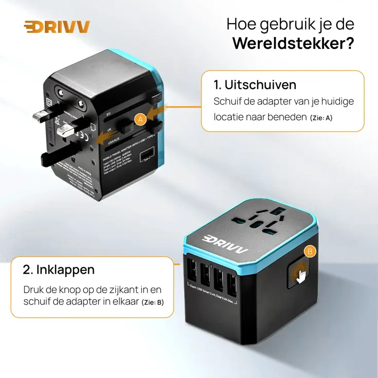 Universele Wereldstekker - Fast Charge