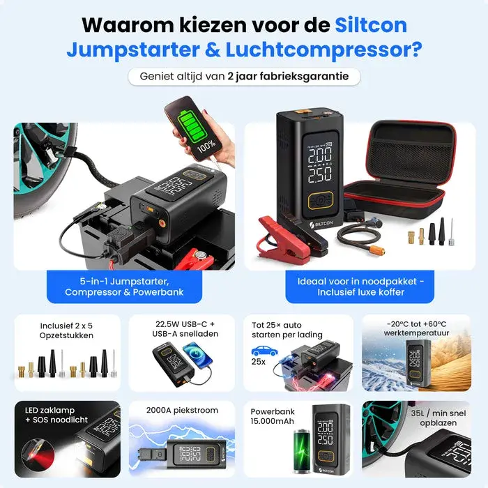 5-in-1 Starthulp & Bandenpomp - 2000A - 10,8 bar