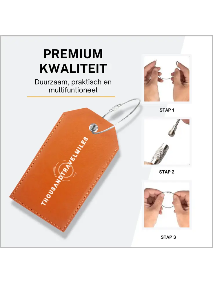Bagagelabel – 4 stuks – Leer – Oranje