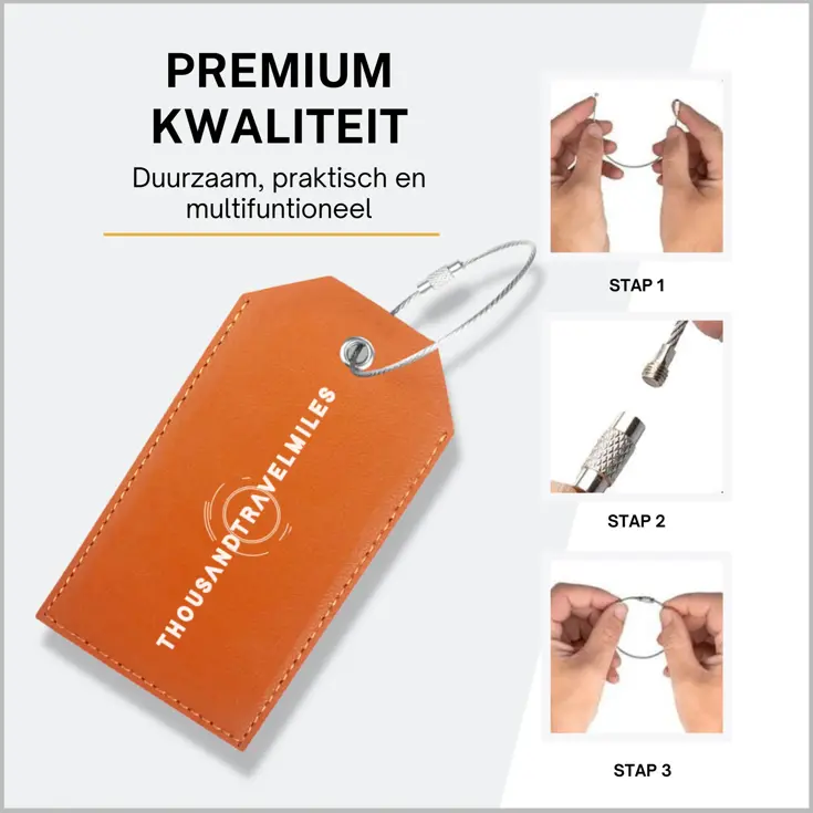 Bagagelabel – 4 stuks – Leer – Oranje