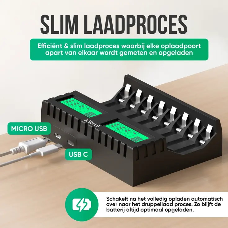 Batterijoplader USB - 8x AA/AAA
