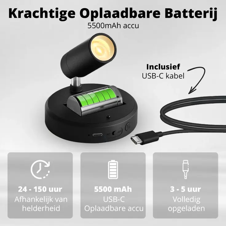 Oplaadbare Spotlights 2-pack – Zwart