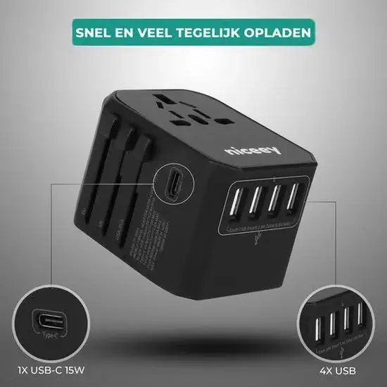 Universele wereldstekker met USB-poorten