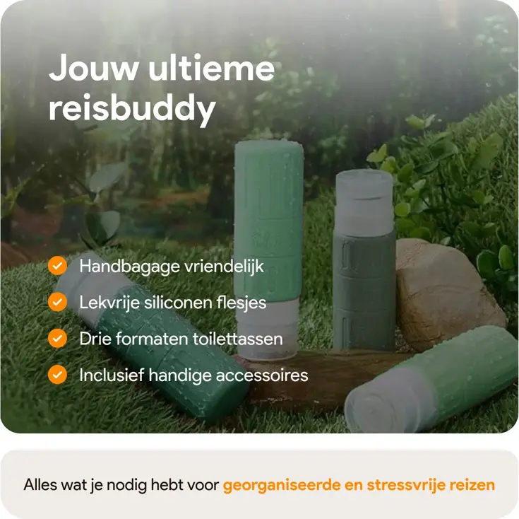 Reisflesjes en Toilettassen –14 delig- Groen