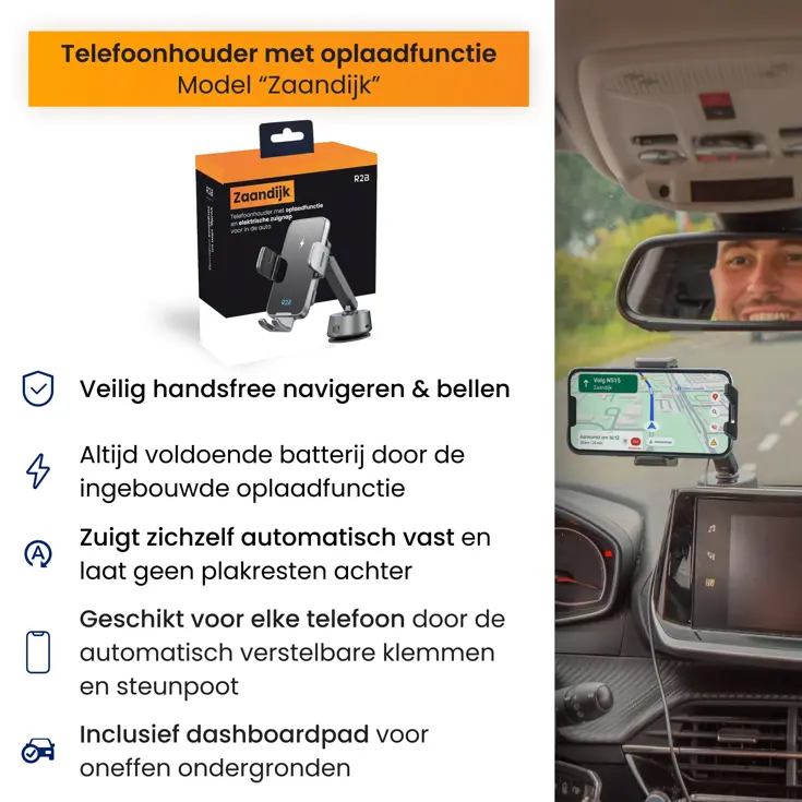 Auto Zuignap met Draadloze Oplader