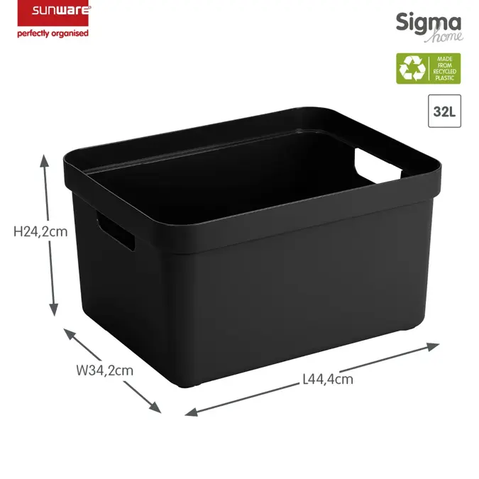 Sigma home - Opbergbox - 32L zwart - 4-delig
