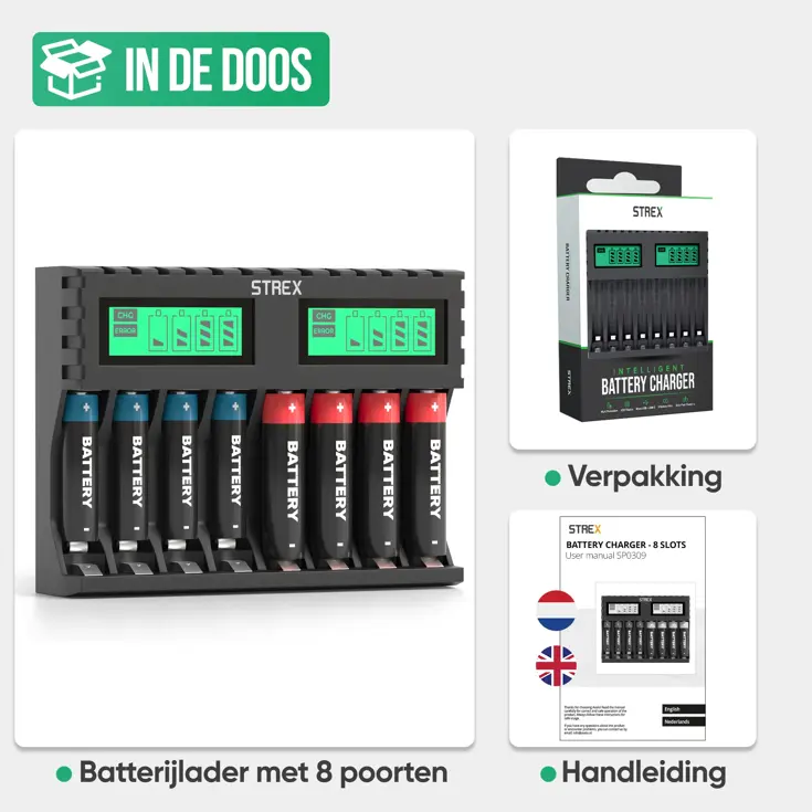 Batterijoplader USB - 8x AA/AAA