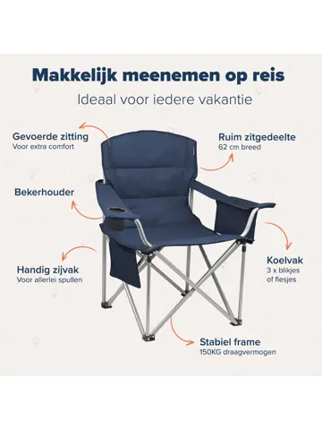Campingstoelen XL – 2-pack – Blauw