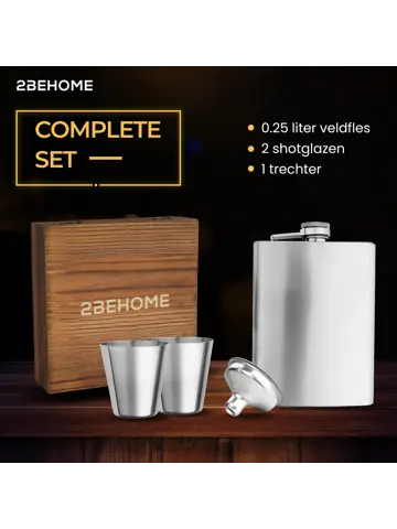 Heupfles met opbergdoos en shotglazen