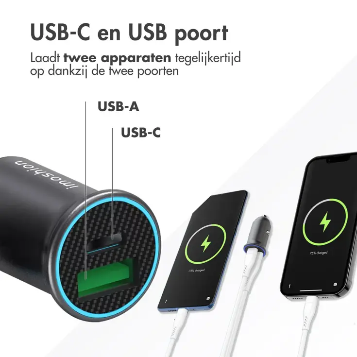Autolader - 1x USB-C & 1x USB - 60W