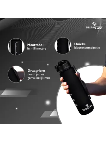 Nederlandse Motivatie Waterfles - Zwart - 1L