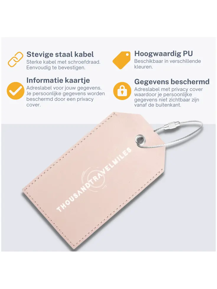 Bagagelabel – 4 stuks – Leer – Roze