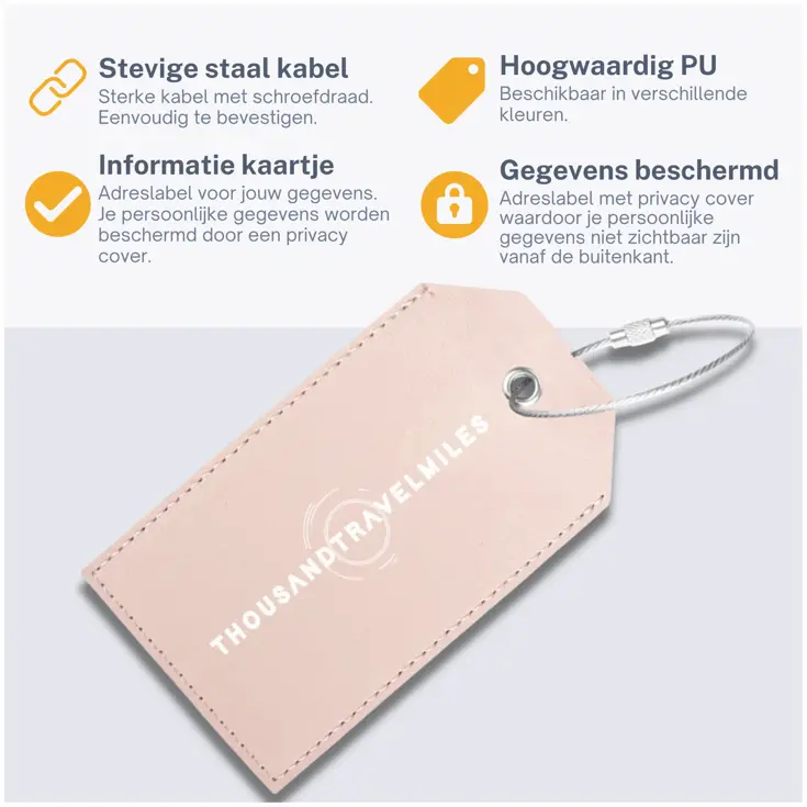 Bagagelabel – 4 stuks – Leer – Roze