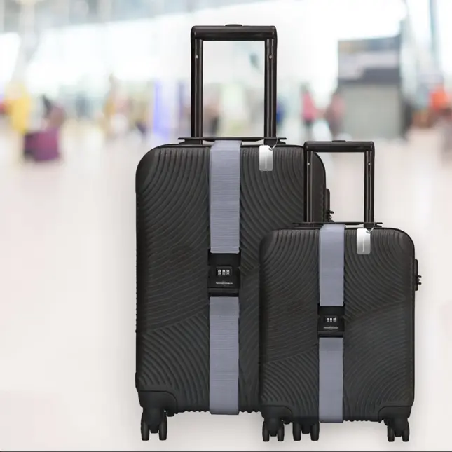 Kofferset 4-delig kofferriem + bagagelabels Zilver