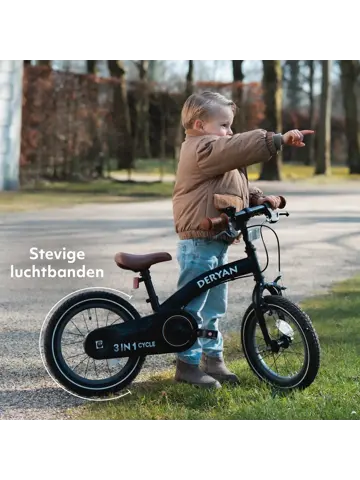 Luxe Kinderfiets 12 inch - 3 in 1 - Loopfiets