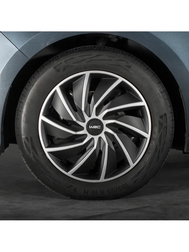 WRC Wieldoppen 15" - zilver/zwart 4 stuks