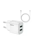Dual USB-A + Lightning kabel - Wit