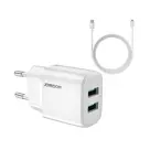 Dual USB-A + Lightning kabel - Wit - Joyroom