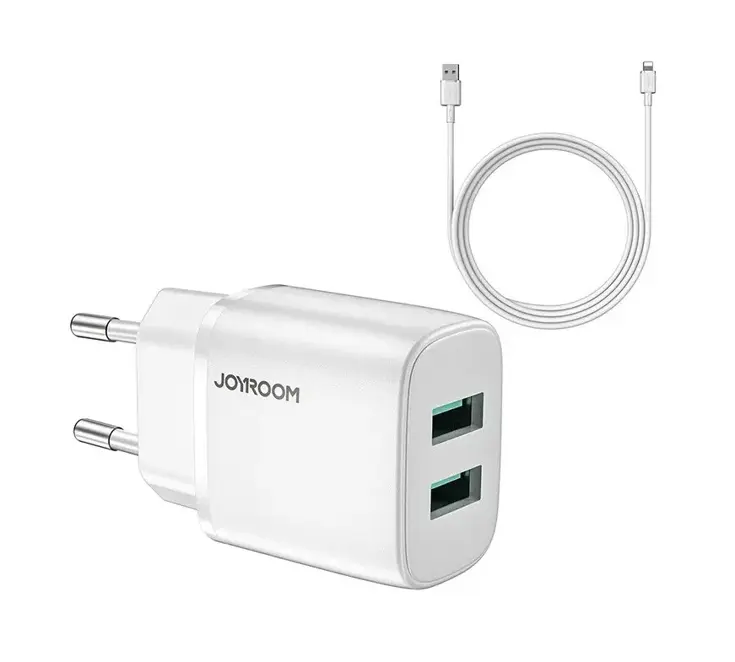 Dual USB-A + Lightning kabel - Wit