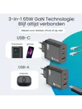 Snellader - 65W GaN - 3 Poorten