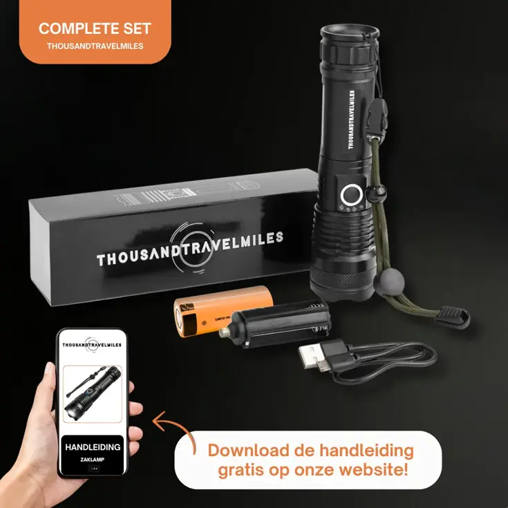 Zaklamp LED 3000 lumen oplaadbaar met USB-C