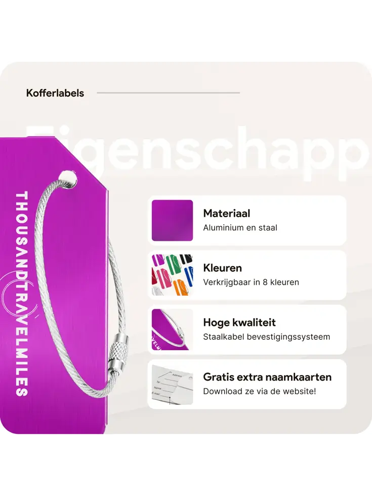 Aluminium kofferlabels – 4 stuks – Paars