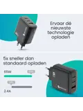 Snellader - 65W - 2x USB-C + USB-A
