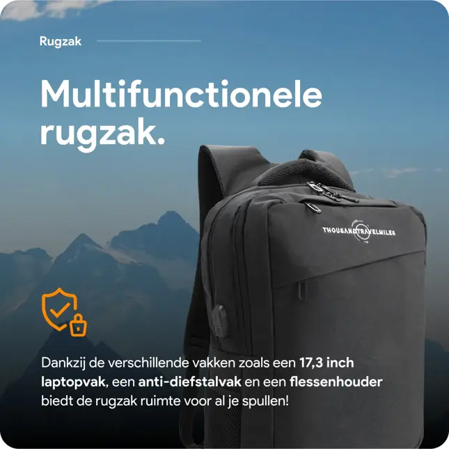 Rugzak met 17" laptopvak en antidiefstal vak