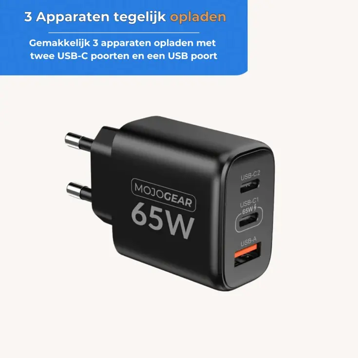 CHARGE+ 65W Oplader - USB en USB-C