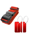 Kofferriem + 2 Bagagelabel – 3-delig – Rood