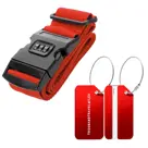 Kofferriem + 2 Bagagelabel – 3-delig – Rood