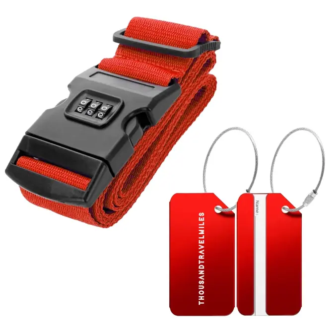 Kofferriem + 2 Bagagelabel – 3-delig – Rood
