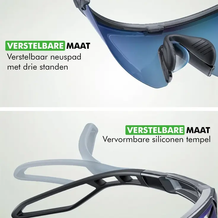 Fietsbril Sportbril UV-400 Zwart Met Blauwe Glazen