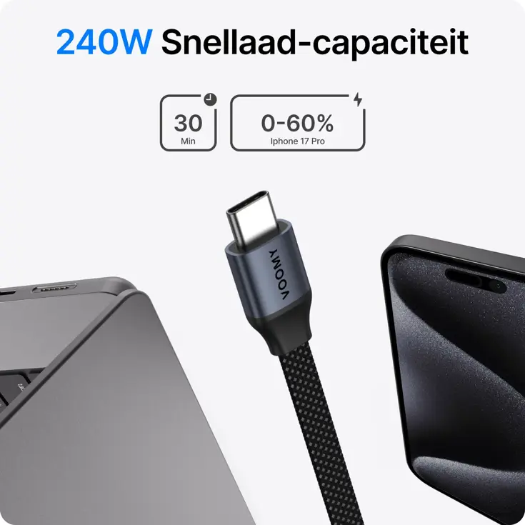 Connect C510 - USB-C Kabel plat - 240W 2M