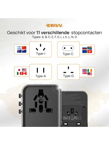 Universele Wereldstekker USB C - 45W
