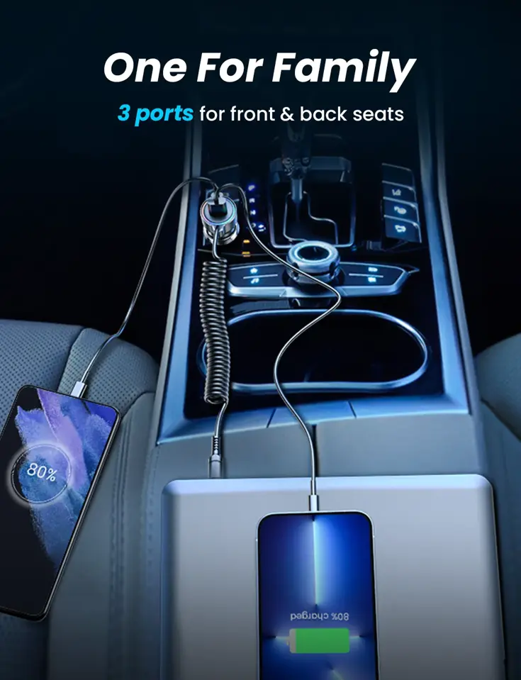 Bedrade USB-C Autolader - Zwart