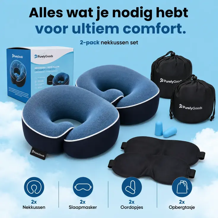 Reissets 2-Pack - Memory Foam - Donkerblauw