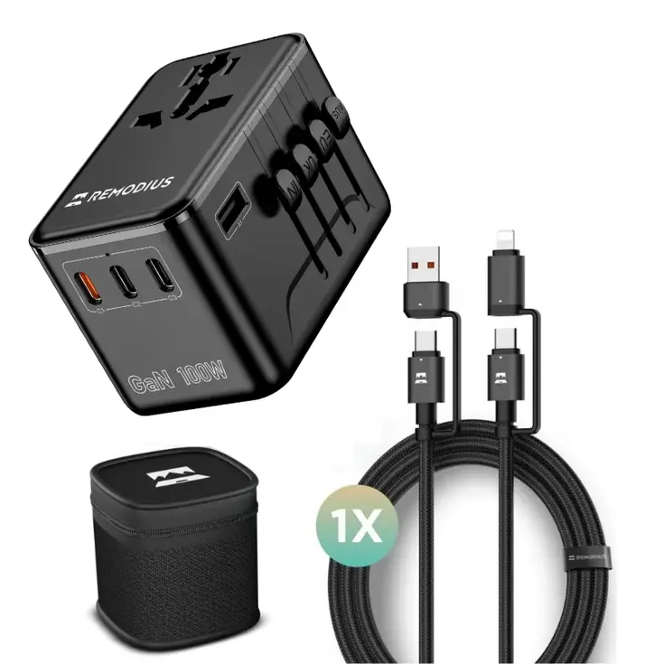 Remodius Wereldstekker PRO + UniCharge Oplaadkabel