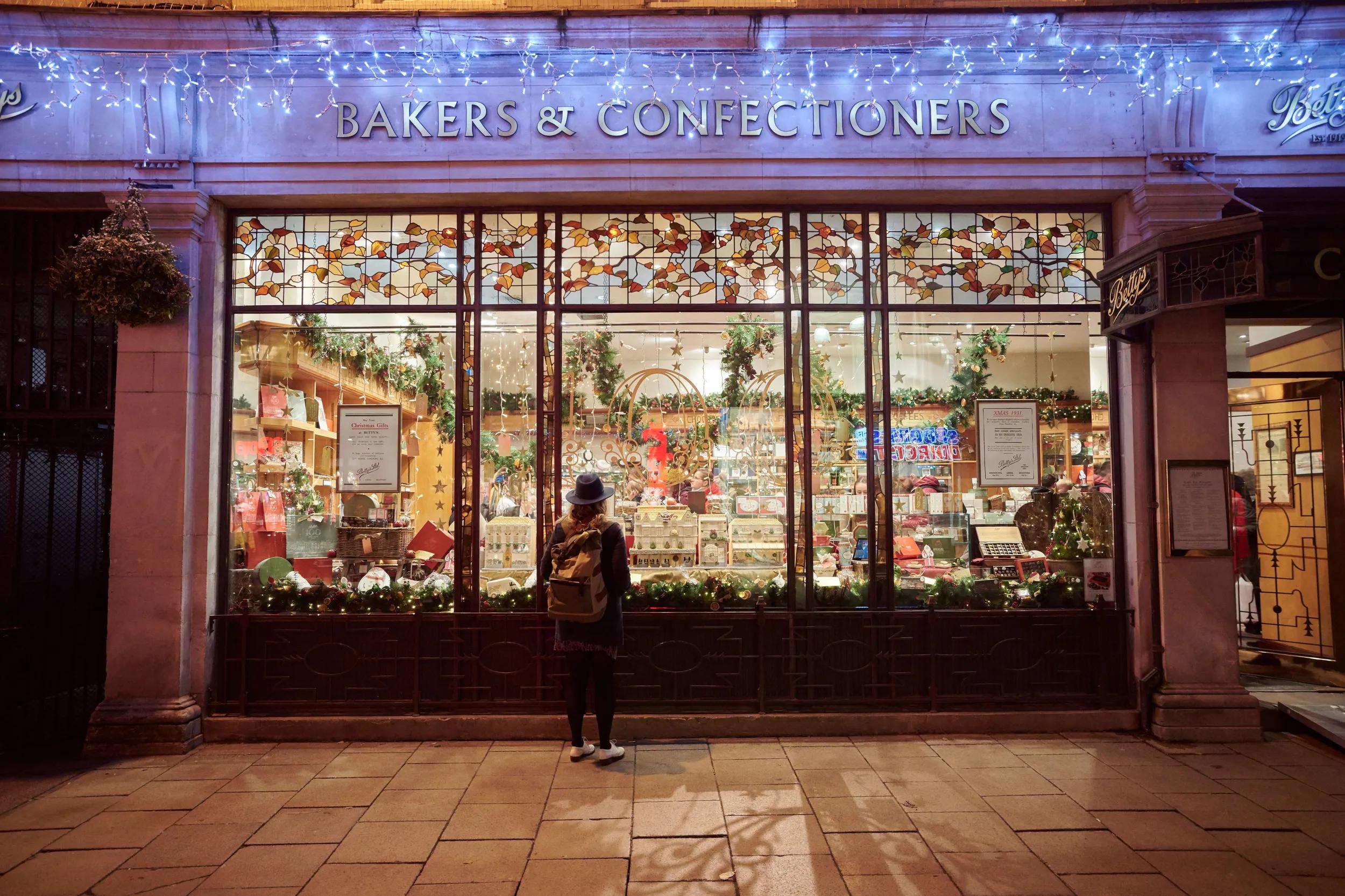 Bettys Tea Rooms Christmas window at night