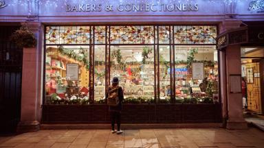Bettys Tea Rooms Christmas window at night