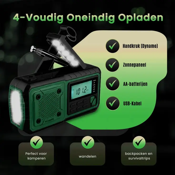Noodradio FM/AM - 4400mAh - Solar Opwindbaar