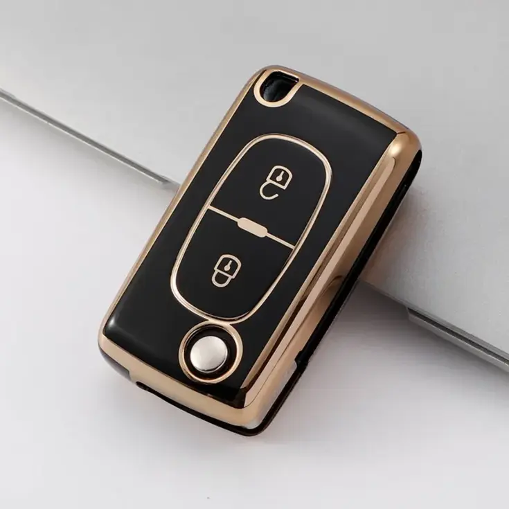 TPU Sleutelhoesje voor Peugeot goud D2