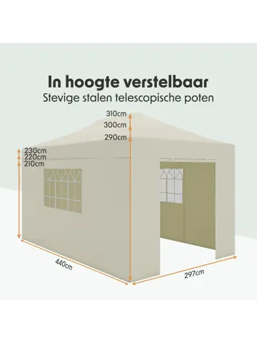Partytent met Zijwanden – 3x4.5 m – Beige