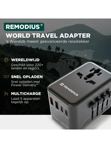 Remodius Wereldstekker + Universele Oplaadkabel