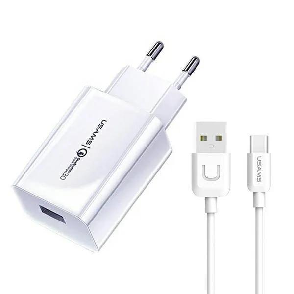 Usams USB-A/USB-C Oplader  1m  Zwart  Zwart main product image