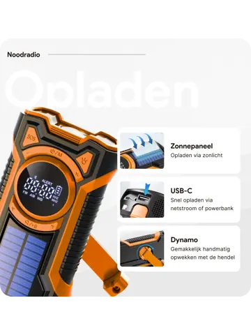 Noodradio met solar dynamo Bluetooth en powerbank