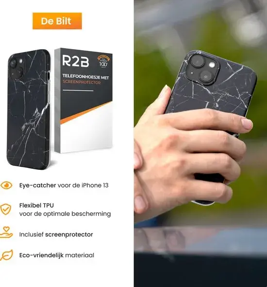 R2B iPhone 13 Hoesje Marmer + Screenprotector