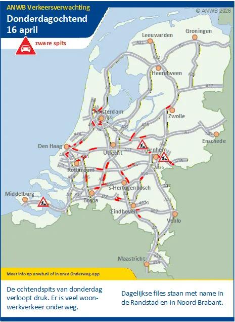 Donderdagochtend een drukke, zware spits (veel woon-werkverkeer).