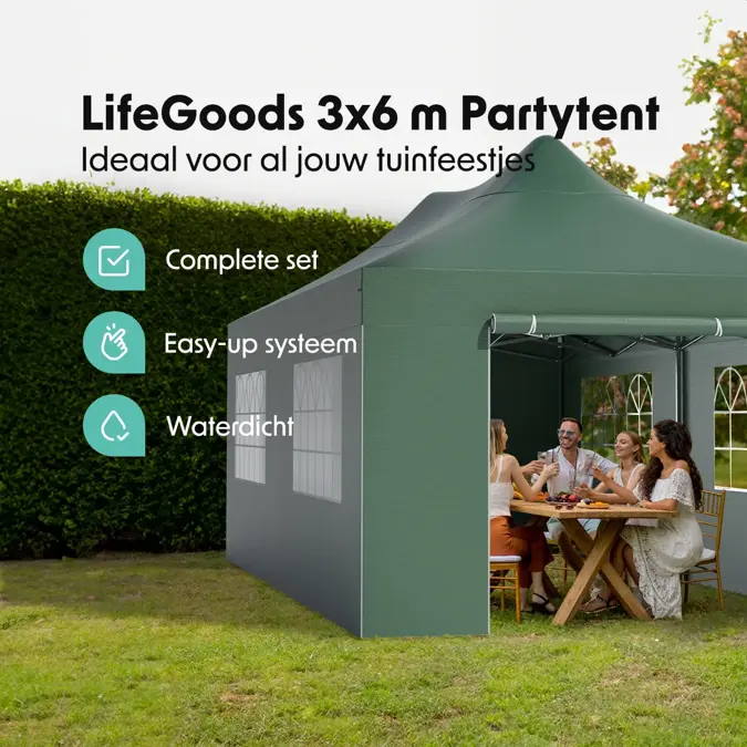 LifeGoods Partytent met Zijwanden– 3x6 m